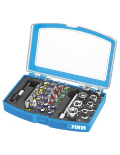 1 - Coffret embouts de vissage et clés porte-embouts 35 pcs 1/4" fervi 0404