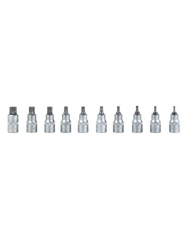 2 - Jeu de 10 clés douille mâle intérieur embout 1/2" torx t20-t70 fervi 0622