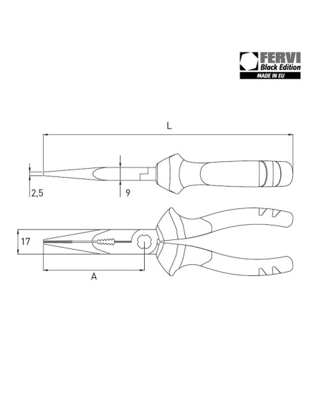 2 - Pince à bec long droit couteaux latéraux coupe tube 200 mm fervi be33/20
