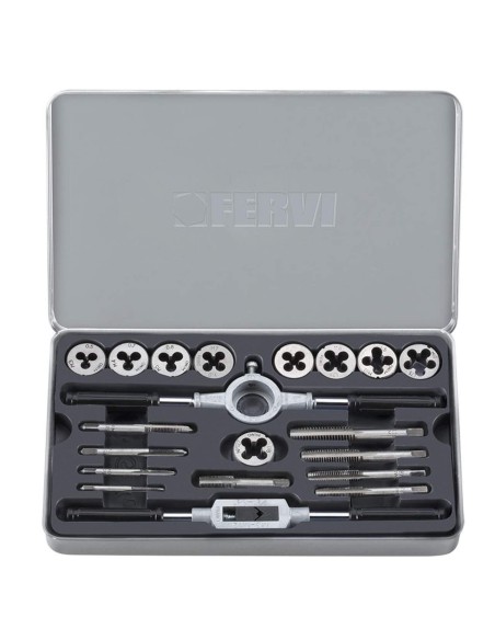 1 - 20 PIÈCES COFFRET DE TARAUDS ET FILIÈRES EN ACIER TUNGSTÈNE M3-M12 FERVI M020