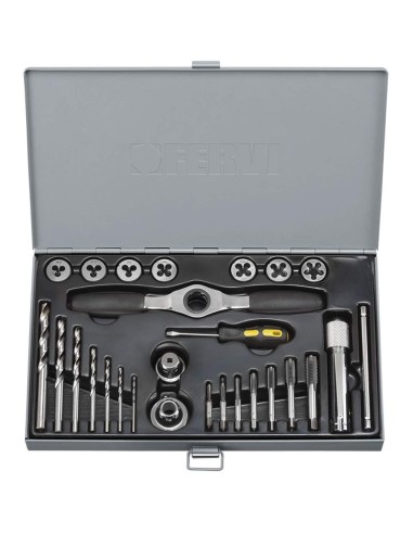1 - 27 PIÈCES COFFRET DE TARAUDS ET FILIÈRES EN ACIER TUNGSTÈNE M3-M12 FERVI M029