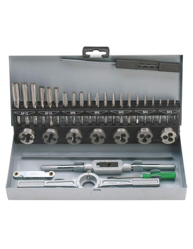 1 - 32 PIÈCES COFFRET DE TARAUDS ET FILIÈRES EN ACIER TUNGSTÈNE M3-M12 FERVI M032