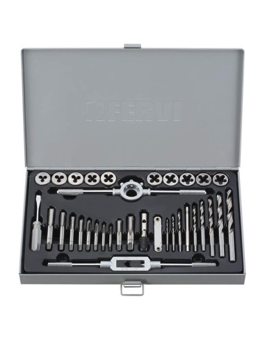 1 - 34 PIÈCES COFFRET DE TARAUDS ET FILIÈRES EN ACIER TUNGSTÈNE M3-M12 FERVI M036