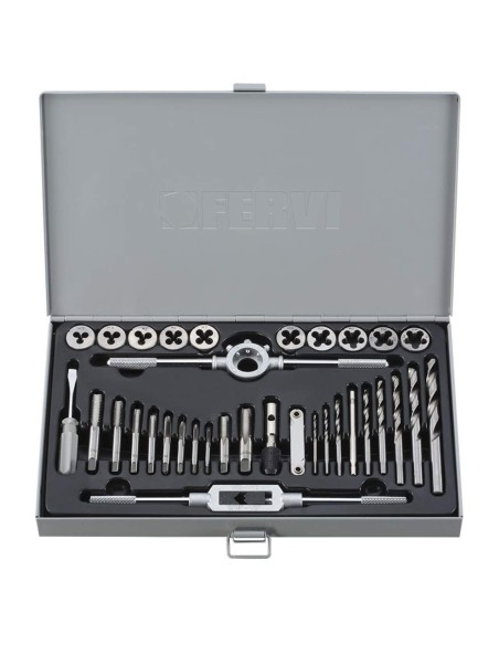 1 - 34 PIÈCES COFFRET DE TARAUDS ET FILIÈRES EN ACIER TUNGSTÈNE M3-M12 FERVI M036