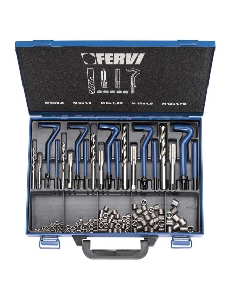 1 - kit coffret réparation 130 pcs des filets taraudages métrique m5-m12 fervi e010
