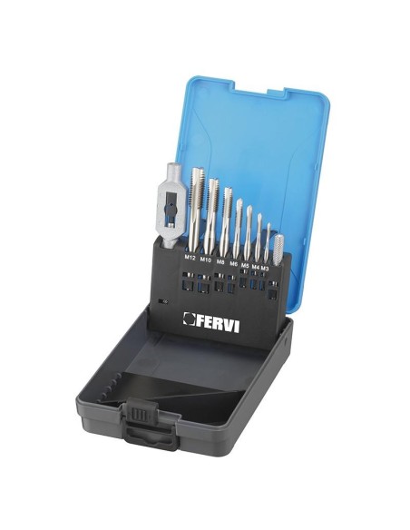 1 - Coffret de tarauds hss serie mâle trous passants m3 à m12 fervi m312/p