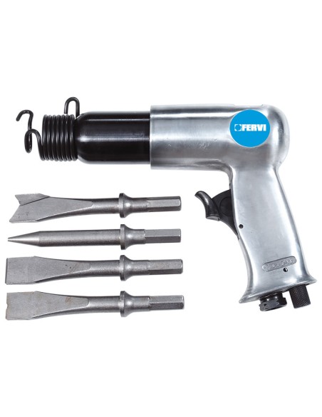 1 - Marteau burineur pneumatique avec 4 ciseau pistolet perforateur fervi 0059