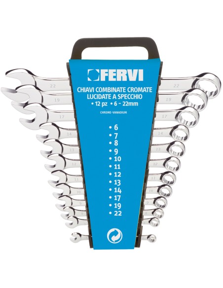 1 - Coffre de jeu 12 pièces clé plate métrique outil 6-22 mm fervi 0199