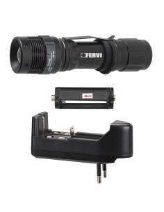 1 - Lampe de poche torche à led en aluminium zoom 230v + adaptateur piles fervi 0338