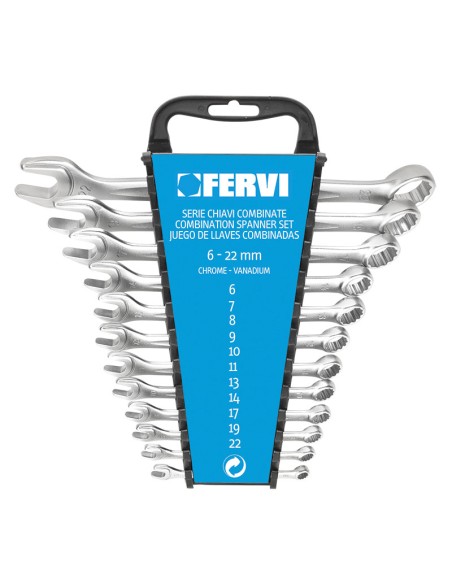 1 - Coffre de jeu 12 pièces clé plate métrique outil 6-22 mm fervi 0546