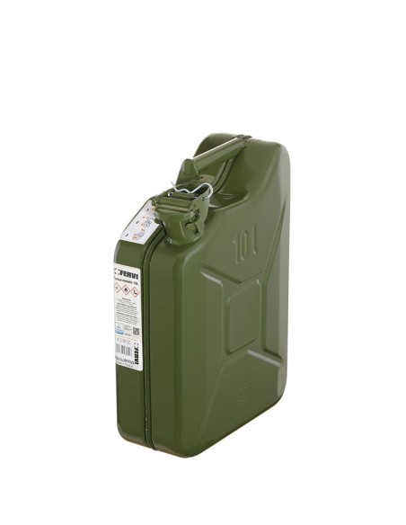 1 - Bidon metallique vert de 10 litres homologue essence et carburant Fervi 0189/10c