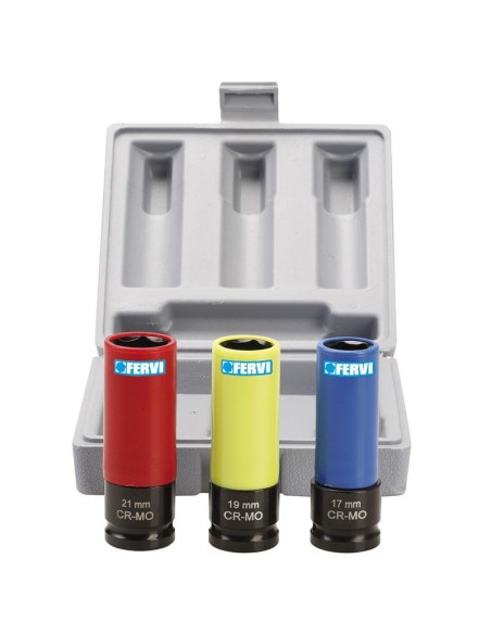 1 - Jeu de 3 cles a douille plastifiees 17-19-21mm pour jantes de voiture fervi 0341