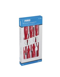1 - Jeu de 6 tournevis plats et cruciformes pour electricien Fervi 0355