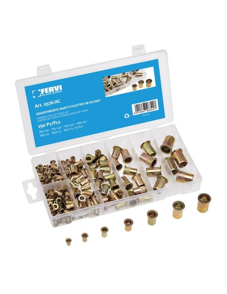 1 - Rivets serie 150 avec inserts filetes en acier m3 - m12 Fervi 0376/ac