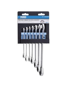 1 - Serie 7 cles combinees avec tete a cliquet Fervi 0700/07p