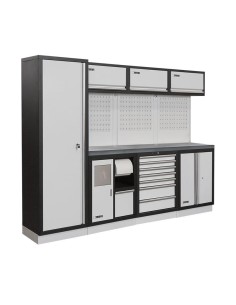 1 - Mobilier atelier modulable avec plateau armoires et tiroirs en inox Fervi a008g