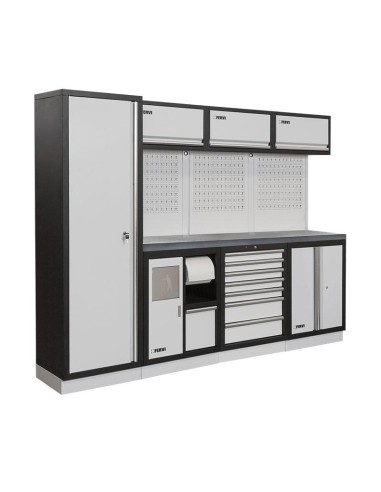 1 - Mobilier atelier modulable avec plateau armoires et tiroirs en inox Fervi a008g