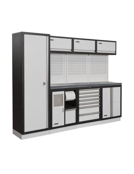 1 - Mobilier atelier modulable avec plateau armoires et tiroirs en inox Fervi a008g