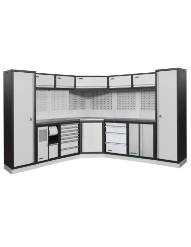1 - Mobilier atelier modulable avec plateau armoires et tiroirs en inox Fervi a008l