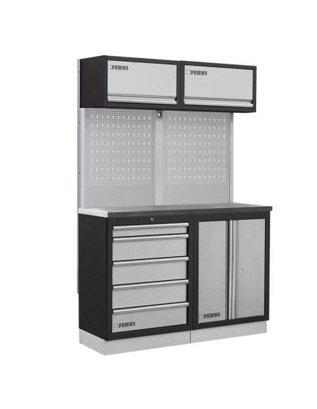1 - Mobilier atelier modulable avec plateau armoires et tiroirs en inox Fervi a008m