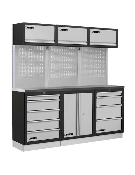 1 - Mobilier atelier modulable avec plateau armoires et tiroirs en inox Fervi a008n
