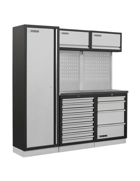 1 - Mobilier atelier modulable avec plateau armoires et tiroirs en inox Fervi a008q