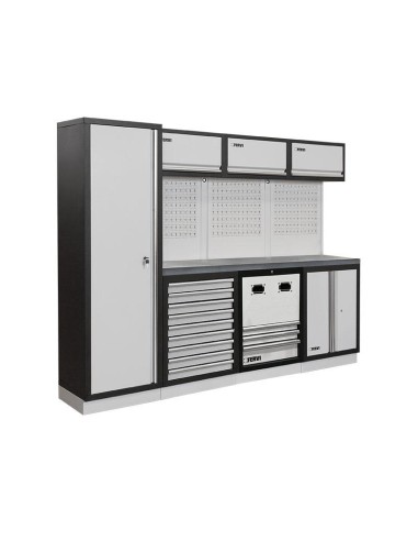 1 - Mobilier atelier modulable avec plateau armoires et tiroirs en inox Fervi a008u