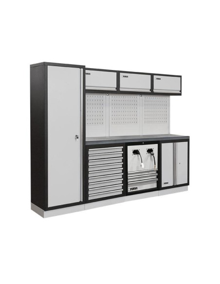 1 - Mobilier atelier modulable avec plateau armoires et tiroirs en inox Fervi a008uf