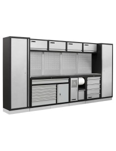 1 - Mobilier atelier modulable avec plateau armoires et tiroirs en inox Fervi a008v