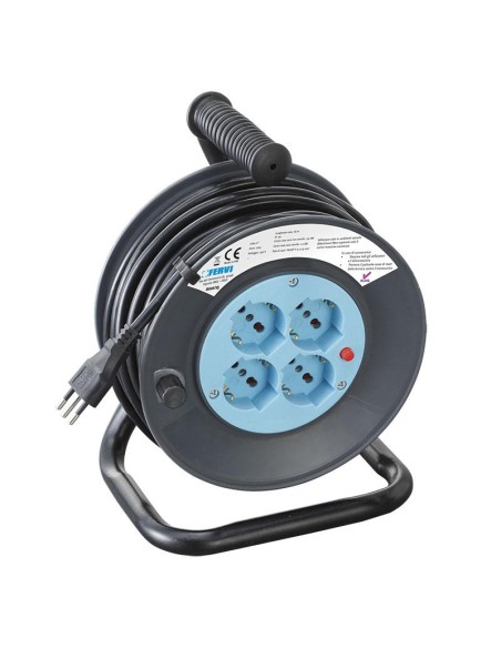 1 - Enrouleur de rallonge electrique 50 metres prise 3x15 shuko fervi a010/50