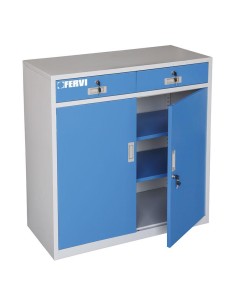 1 - Meuble d'atelier avec portes 2 tiroirs et serrure 100x46x100 cm Fervi a300