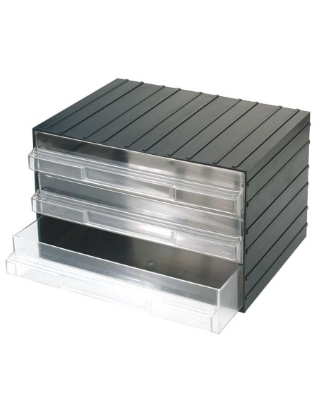 1 - Commode avec 3 tiroirs coulissants transparents pour petites pieces