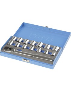 1 - Jeu de douilles 1/2 profil bas avec cliquet 8 - 24 mm 1/2 Fervi sn4e3c015