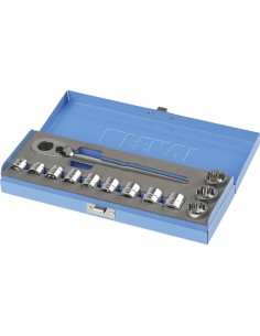 1 - Douilles a profil bas serie 3/8 avec cliquet de 8 a 19 mm 3/8 Fervi sn4e3c016