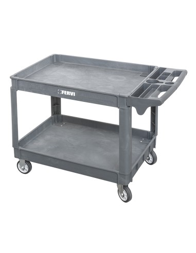 1 - Chariot en polypropylene avec 2 bacs avec 2 roues fixes et 2 roues pivotantes