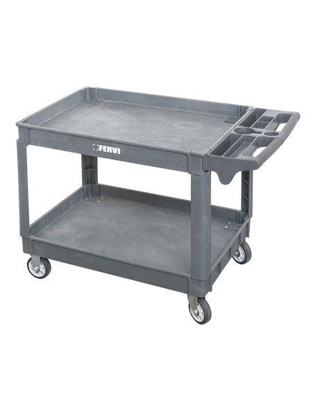 1 - Chariot en polypropylene avec 2 bacs avec 2 roues fixes et 2 roues pivotantes