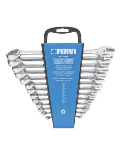 1 - Jeu de 13 cles mixtes a etoile fixe chromees en pouces 6-22 mm Fervi 0199P