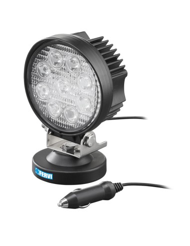 1 - Phare LED rond 12-24v avec base magnetique pour voiture 9 x 3w Fervi 0713/27