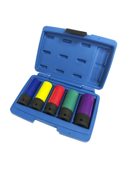 1 - Jeu de 5 cles a douilles hexagonales 17-24 mm gainees de plastique Fervi 0341/5s