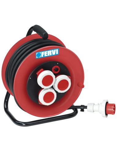 1 - Enrouleur de rallonge electrique 30 m 4x25 cable industriel 380v fervi a010/30t