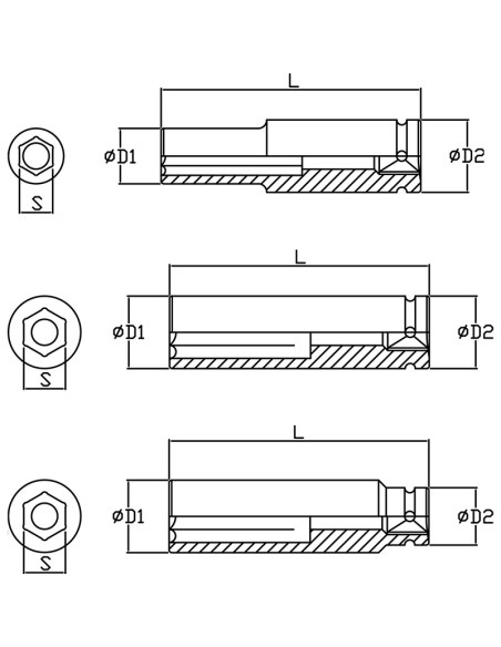 5 - Cle a douille longue a choc renforcee 25 mm 3/4