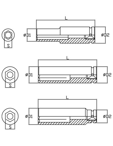 5 - Cle a douille longue a choc renforcee 29 mm 3/4