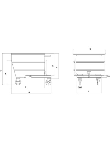 2 - Conteneur a benne basculante de 100 litres pour chariot elevateur avec roues