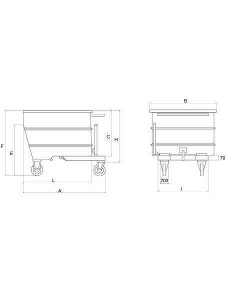 2 - Conteneur a benne basculante de 1350 litres pour chariot elevateur avec roues