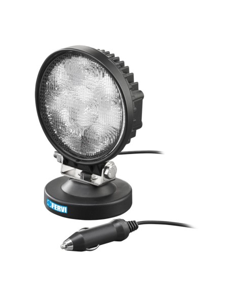 3 - Phare LED rond 12-24v avec base magnetique pour voiture 6 x 3w Fervi 0713/18