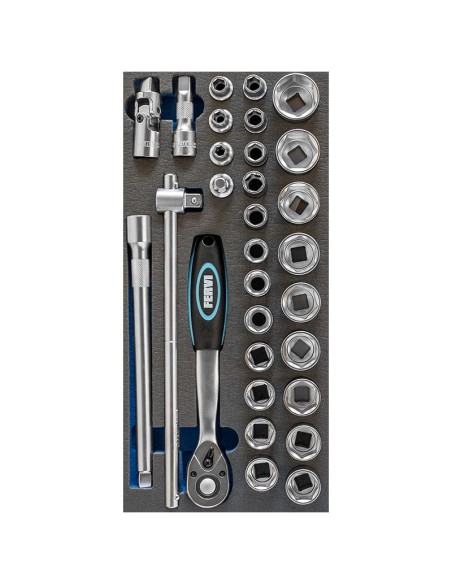 1 - Jeu de 30 cles a douille 1/2 en matiere souple thermoformee Fervi tm01/022