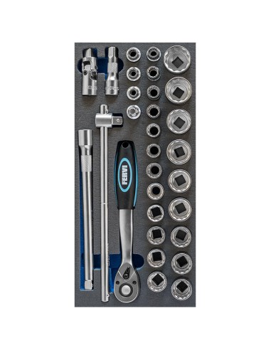 1 - Jeu de 30 cles a douille 1/2 en matiere souple thermoforme Fervi tm01/023