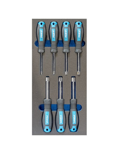 1 - Jeu de 7 tournevis a douille 55-13 mm en thermoforme souple Fervi tm01/027