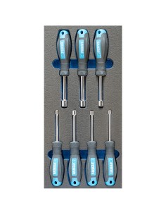 1 - Jeu de 7 tournevis a douille 55-13 mm en thermoforme souple Fervi tm01/028