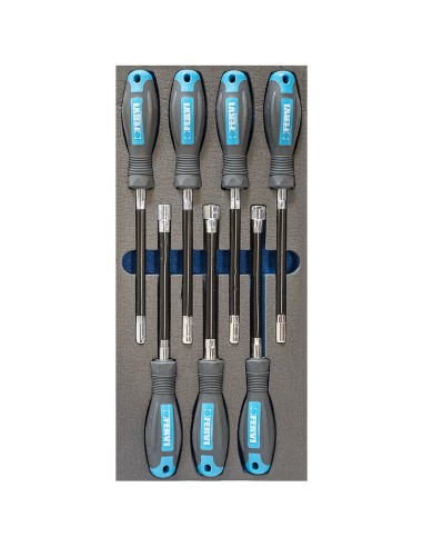 1 - Jeu de 7 tournevis a douille 55-13 mm en thermoforme souple Fervi tm01/029